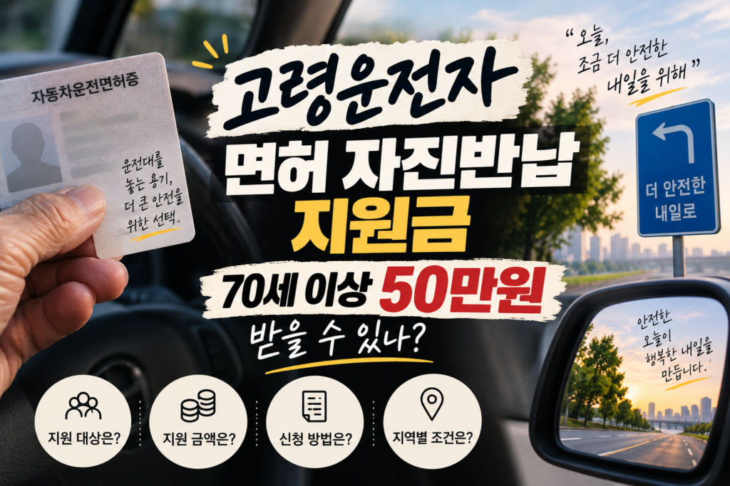 고령운전자 면허 자진반납 지원금｜70세 이상 50만원 받을 수 있나? 2026년 지역별 조건 총정리