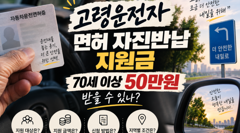 고령운전자 면허 자진반납 지원금｜70세 이상 50만원 받을 수 있나? 2026년 지역별 조건 총정리