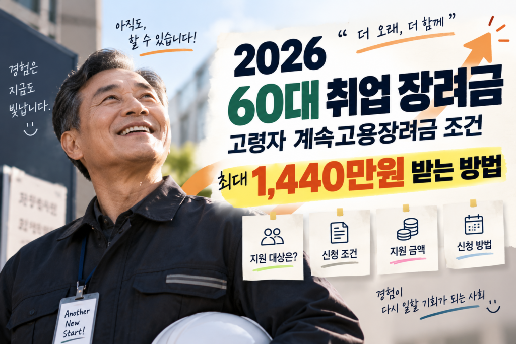 2026 60대 취업 장려금 조건｜고령자 계속고용장려금 최대 1,440만원 받는 방법