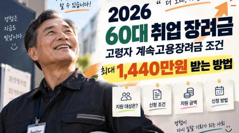 2026 60대 취업 장려금 조건｜고령자 계속고용장려금 최대 1,440만원 받는 방법