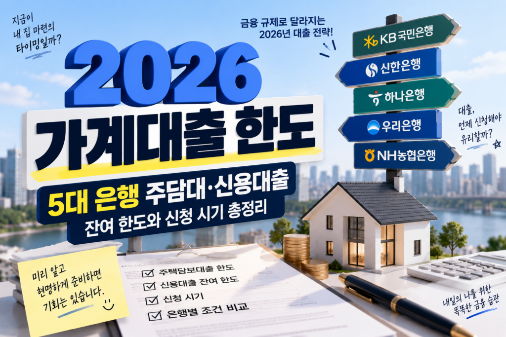 2026 가계대출 한도｜5대 은행 주담대·신용대출 잔여 한도와 신청 시기 총정리