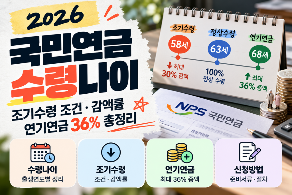2026 국민연금 수령나이｜조기수령 조건·감액률·연기연금 36% 총정리