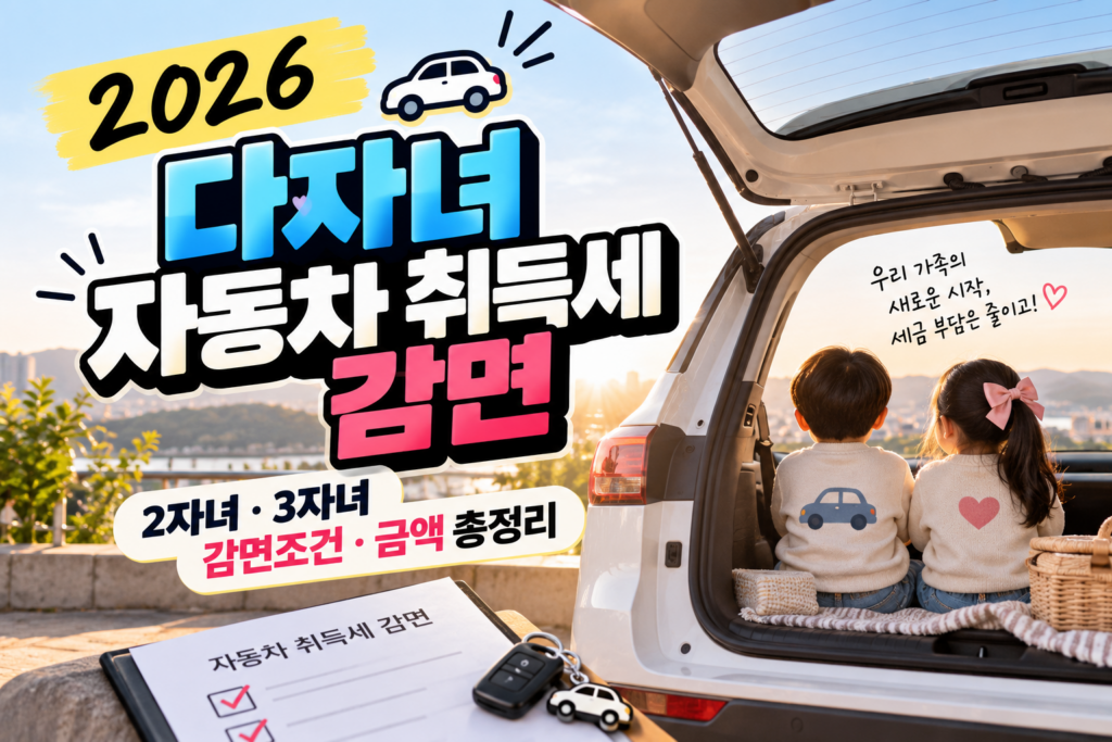2026 다자녀 자동차 취득세 감면｜2자녀·3자녀 감면조건과 금액 총정리