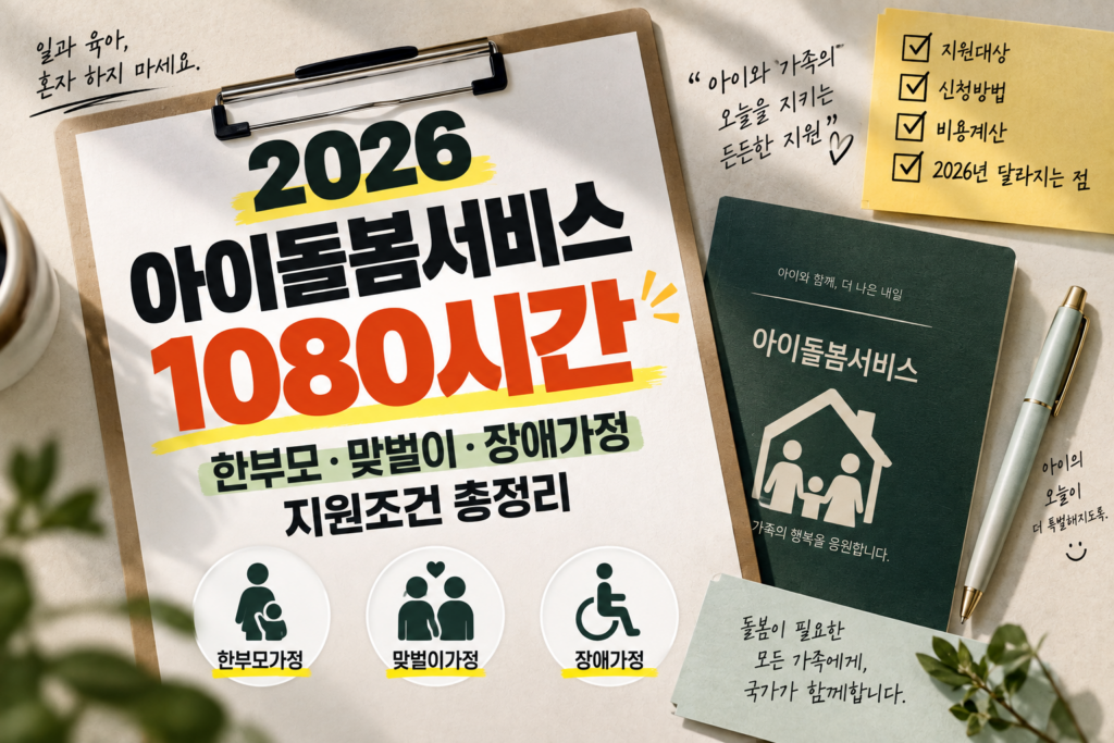 2026 아이돌봄서비스 1080시간｜한부모·맞벌이·장애가정 지원조건 총정리