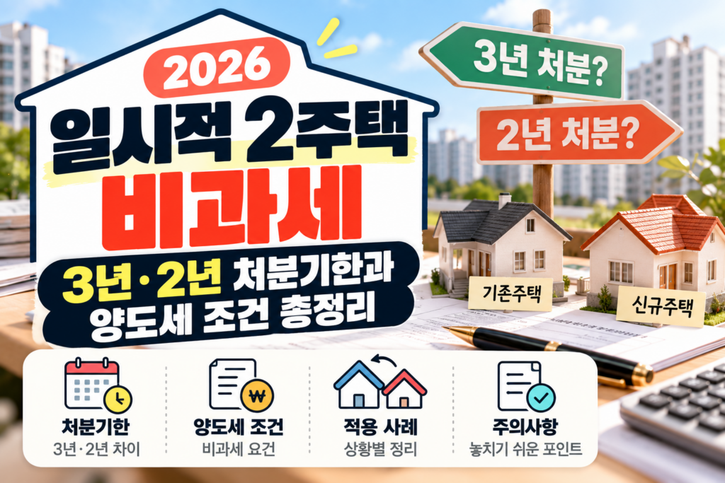 2026 일시적 2주택 비과세｜3년·2년 처분기한과 양도세 조건 총정리