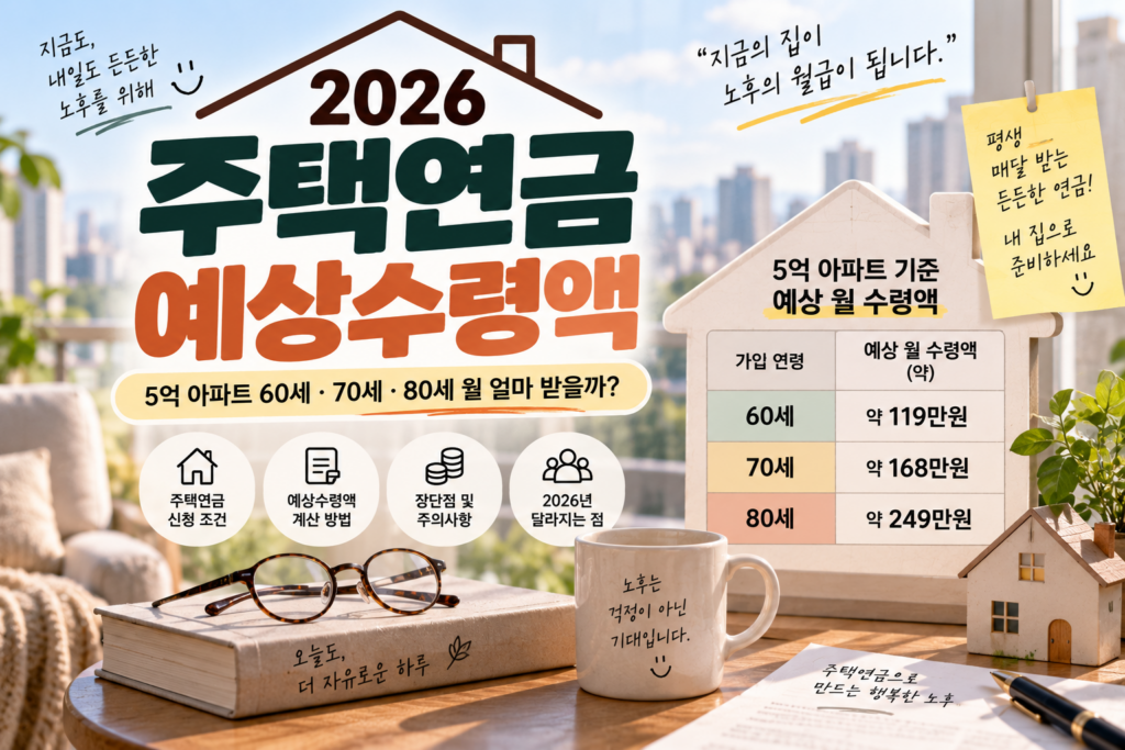 2026 주택연금 예상수령액 계산｜내 집 5억이면 60·65·70·75·80세 월 얼마?