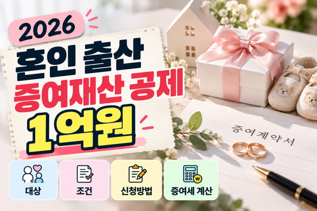 2026 혼인 출산 증여재산 공제 1억원｜대상·조건·신청방법·증여세 계산 총정리
