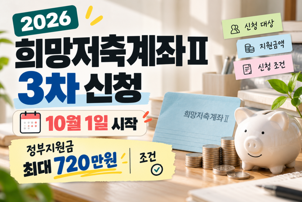 2026 희망저축계좌Ⅱ 3차 신청｜10월 1일 시작·정부지원금 최대 720만원 조건