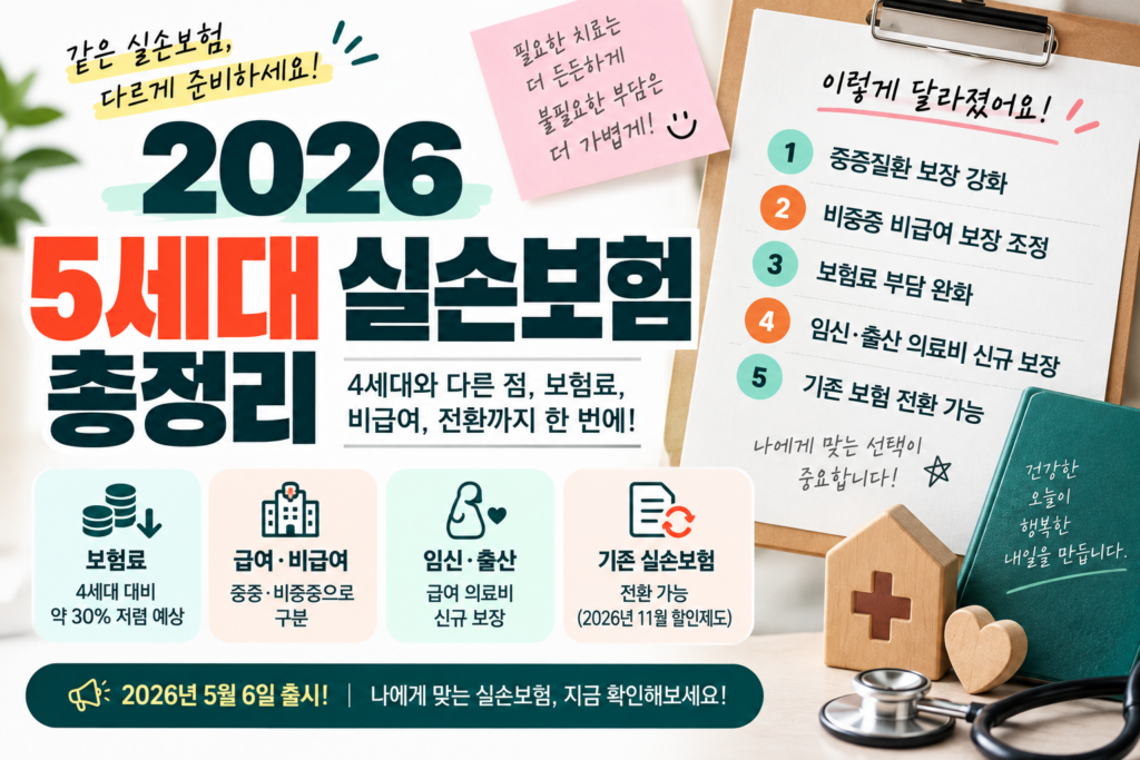 2026 5세대 실손보험 총정리｜4세대 차이·보험료·비급여·전환