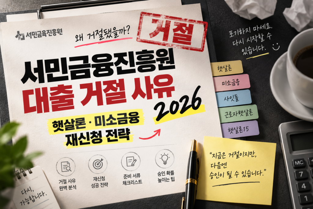 서민금융진흥원 대출 거절 사유 2026｜햇살론·미소금융 재신청 전략