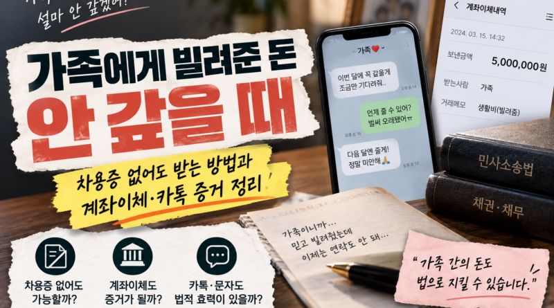 가족에게 빌려준 돈 안 갚을 때｜차용증 없어도 받는 방법과 계좌이체·카톡 증거 정리