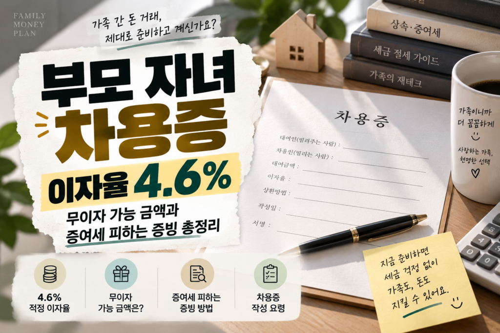 부모 자녀 차용증 이자율 4.6%｜무이자 가능 금액과 증여세 소명 증빙 총정리