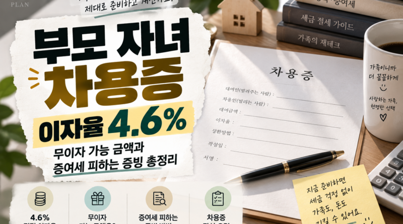 부모 자녀 차용증 이자율 4.6%｜무이자 가능 금액과 증여세 소명 증빙 총정리