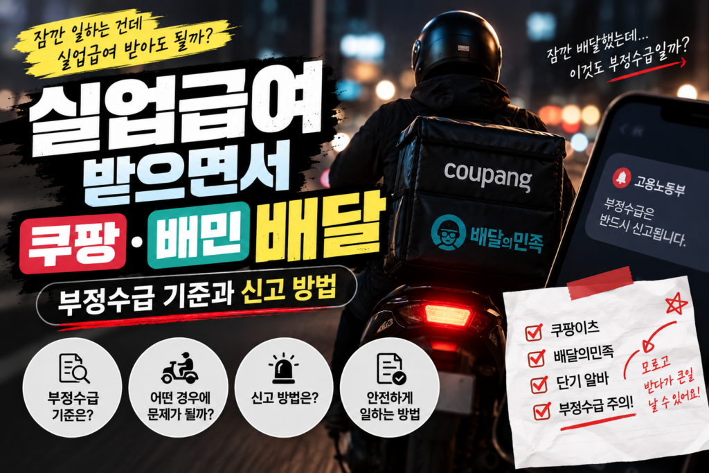 실업급여 받으면서 쿠팡·배민 배달｜부정수급 기준과 신고 방법