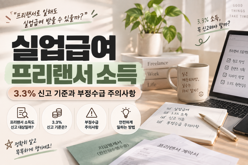 실업급여 프리랜서 소득｜3.3% 신고 기준과 부정수급 주의사항