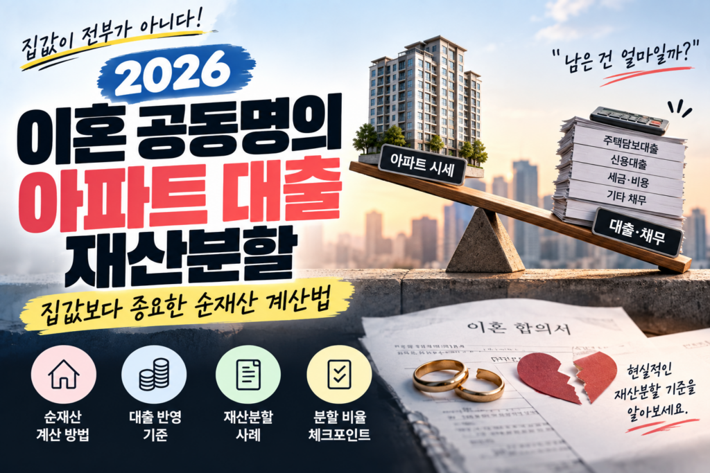 이혼 공동명의 아파트 대출 재산분할｜집값보다 중요한 순재산 계산법