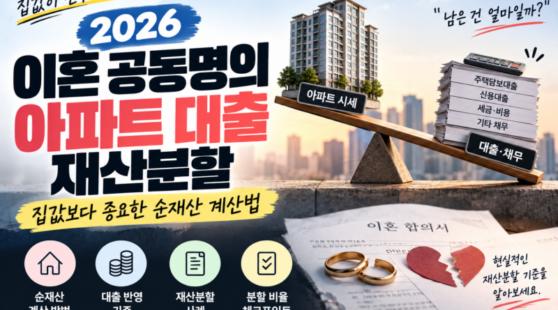 이혼 공동명의 아파트 대출 재산분할｜집값보다 중요한 순재산 계산법