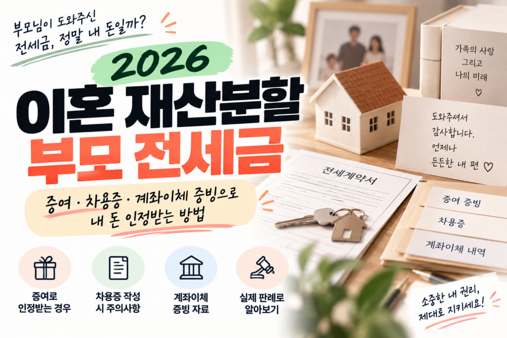 이혼 재산분할 부모 전세금｜증여·차용증·계좌이체 증빙으로 내 돈 인정받는 방법
