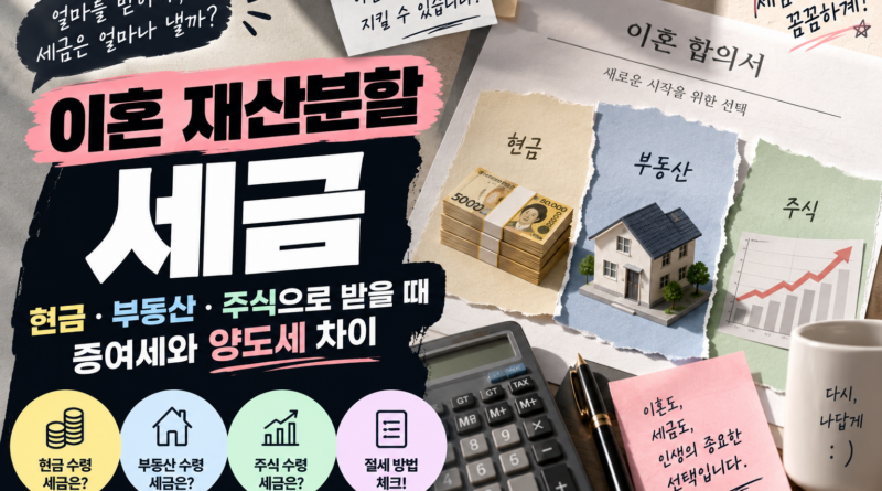 이혼 재산분할 세금｜현금·부동산·주식 받을 때 증여세·취득세·양도세 총정리