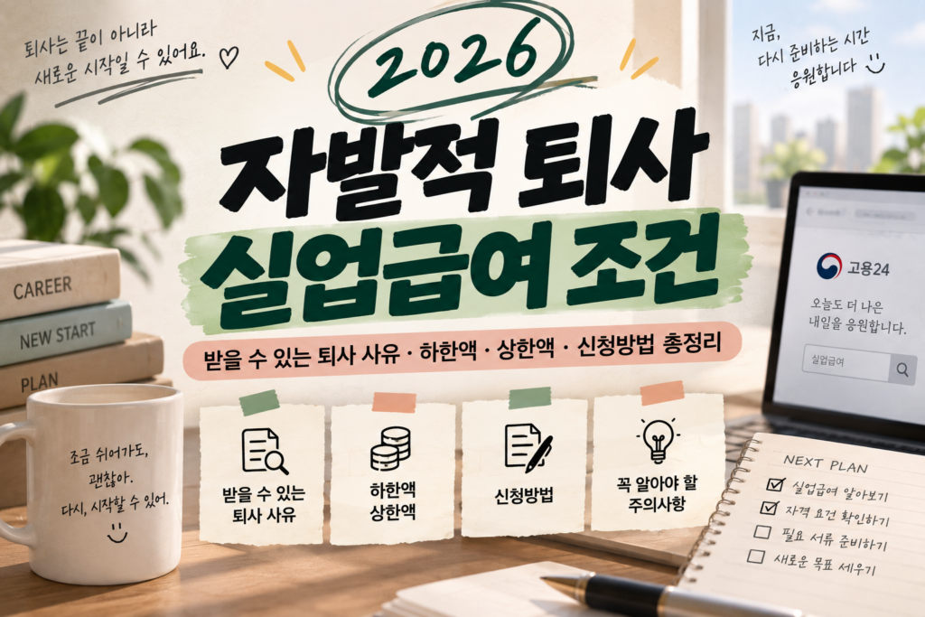 2026 자발적 퇴사 실업급여 조건｜정당한 퇴사 사유 13가지·하한액·상한액·신청방법 총정리