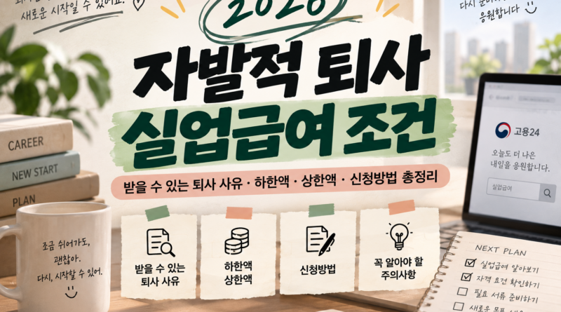 2026 자발적 퇴사 실업급여 조건｜정당한 퇴사 사유 13가지·하한액·상한액·신청방법 총정리
