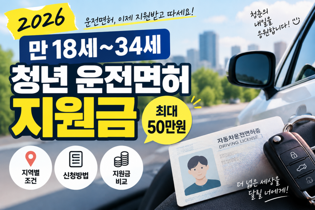 2026 만 18세~34세 청년 운전면허 지원금｜최대 50만원 지역별 조건·신청방법