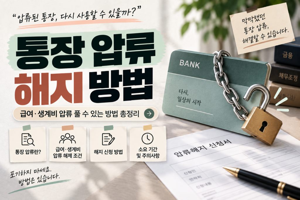 통장 압류 해지 방법｜급여·생계비 압류 풀 수 있는 방법 총정리