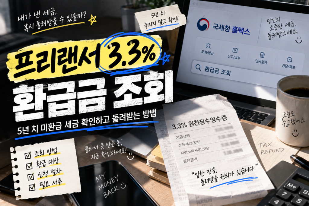 프리랜서 3.3% 환급금 조회｜5년 치 미환급 세금 확인하고 돌려받는 방법