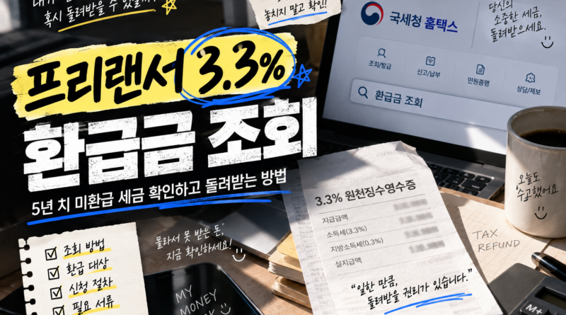 프리랜서 3.3% 환급금 조회｜5년 치 미환급 세금 확인하고 돌려받는 방법